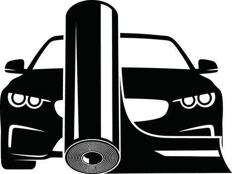 a-sleek-car-partially-covered-by-a-roll-of-car-wrap-film-material-free-vector